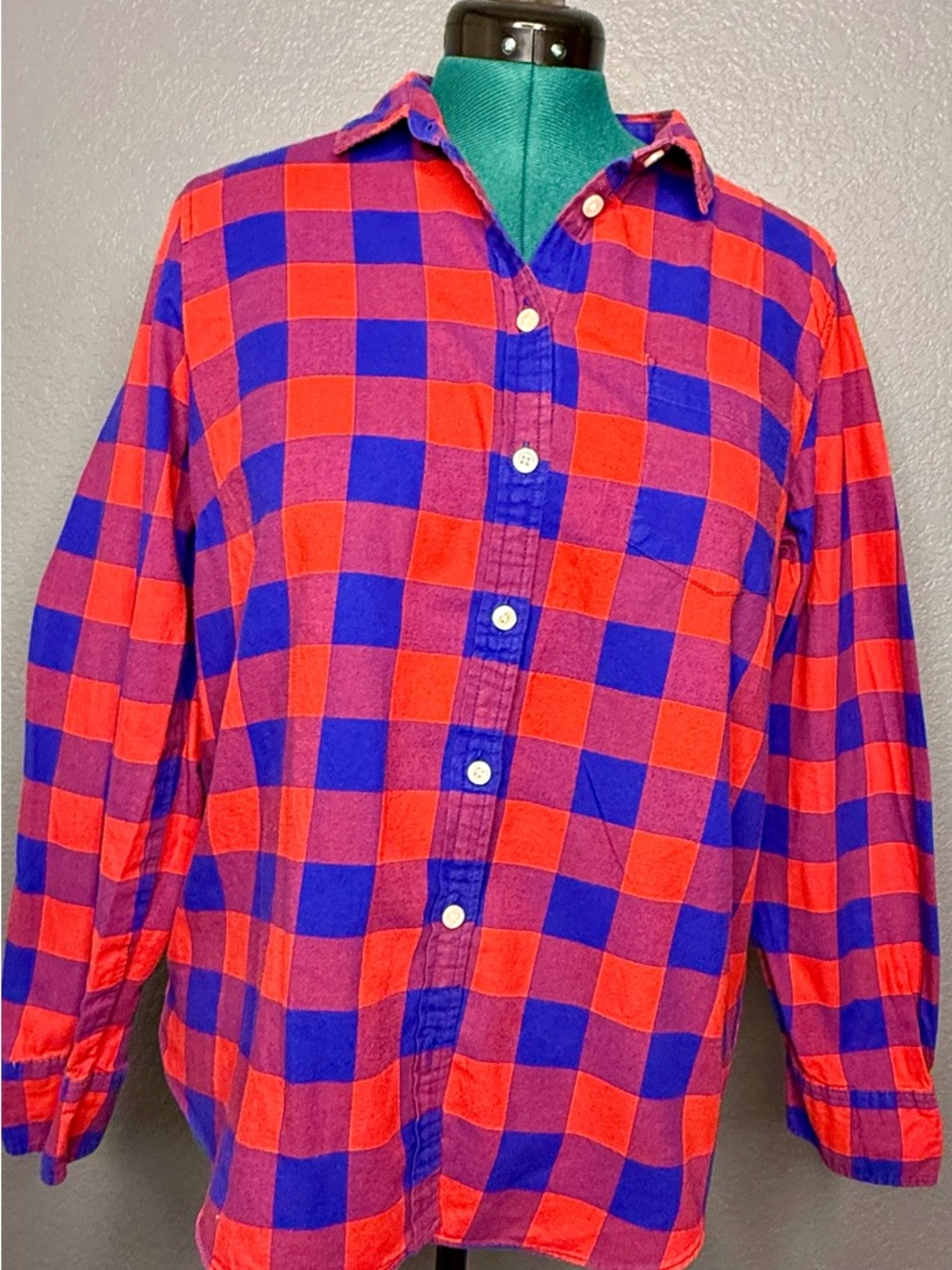 J. Crew Red Blue Buffalo Check Button Down Shirt Cotton Flannel Size L - Picture 2 of 7